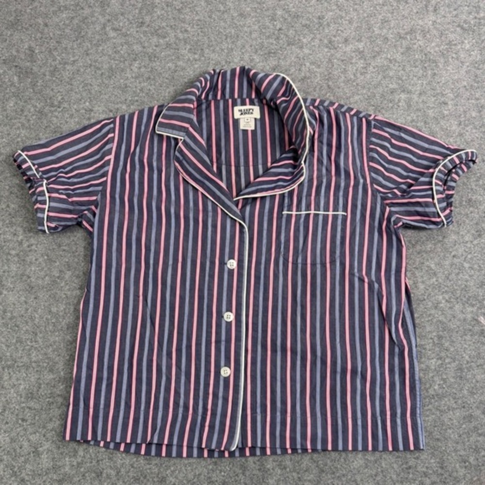Sleepy Jones Womens Pajama Top Medium Pink Blue White Stripe Cotton Button Down‎